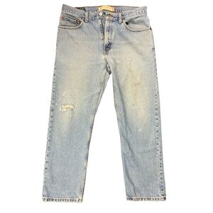 Levi’s Strauss Jeans 505 Regular Fit Light Wash Blue Distressed Mens Size 34x30
